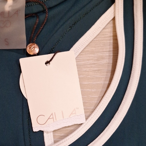 Calia Tennis Dress Teal Sleeveless Athletic Dress with White Trim - Picture 2 of 4